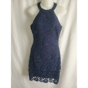 Lulu's Womens Love Poem Navy Blue Lace Halter Bodycon Dress Size Small